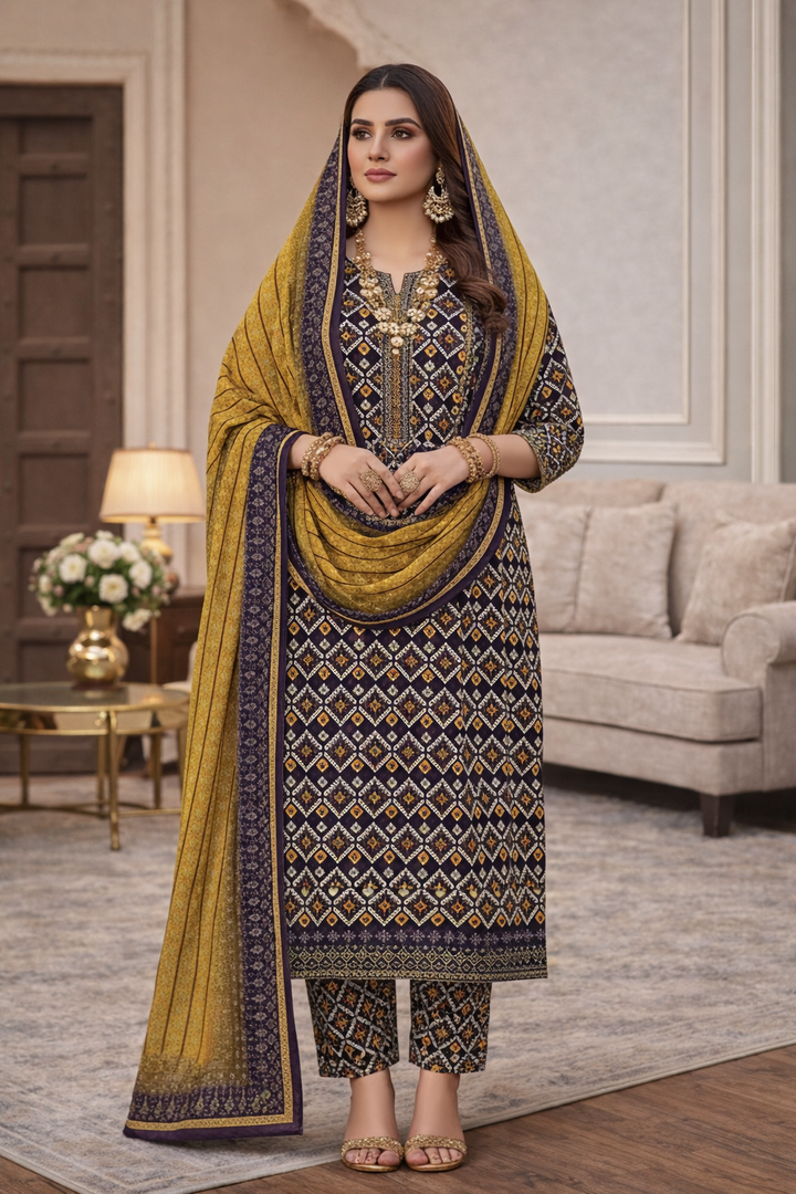 Three Piece Unstitched Breeze Lawn Suit for Women All Over Stylish Printed Breeze Lawn Fabric Summer Wear Collection – Random Article Ref VG-9040C – Premium Quality Design with Flowing  Breeze Lawn Dupatta and Matching Trouser
