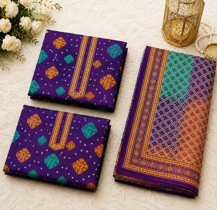 Silk Lawn Unstitched 3 Piece Suit - All Over Design - Random Articles B-505 - Summer Wear Collection