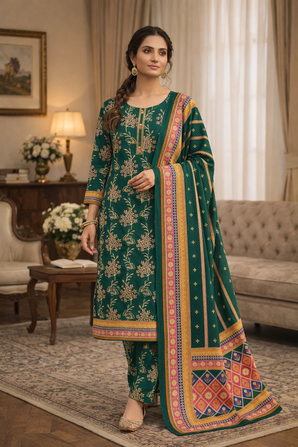 Three Piece Unstitched Breeze Lawn Suit for Women All Over Stylish Printed Breeze Lawn Fabric Summer Wear Collection – Random Article Ref VG-9041C – Premium Quality Design with Flowing  Breeze Lawn Dupatta and Matching Trouser