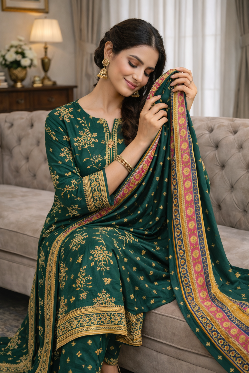 Three Piece Unstitched Breeze Lawn Suit for Women All Over Stylish Printed Breeze Lawn Fabric Summer Wear Collection – Random Article Ref VG-9041C – Premium Quality Design with Flowing  Breeze Lawn Dupatta and Matching Trouser