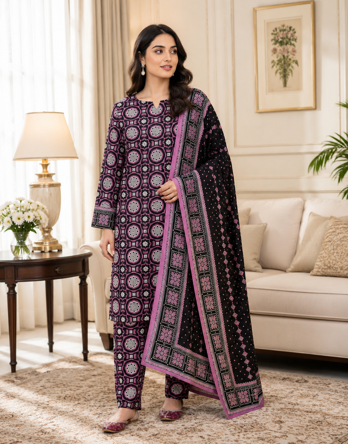 Swiss Lawn Unstitched 3 Piece Suit - A1606