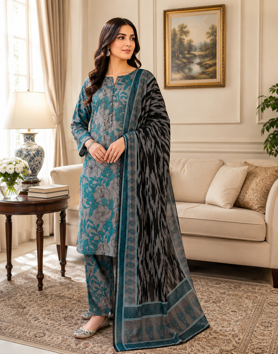 Swiss Lawn Unstitched 3 Piece Suit - A1605