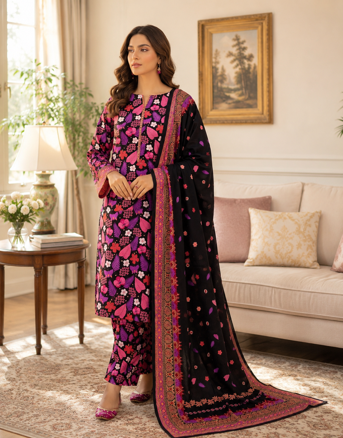 Swiss Lawn Unstitched 3 Piece Suit - A1603
