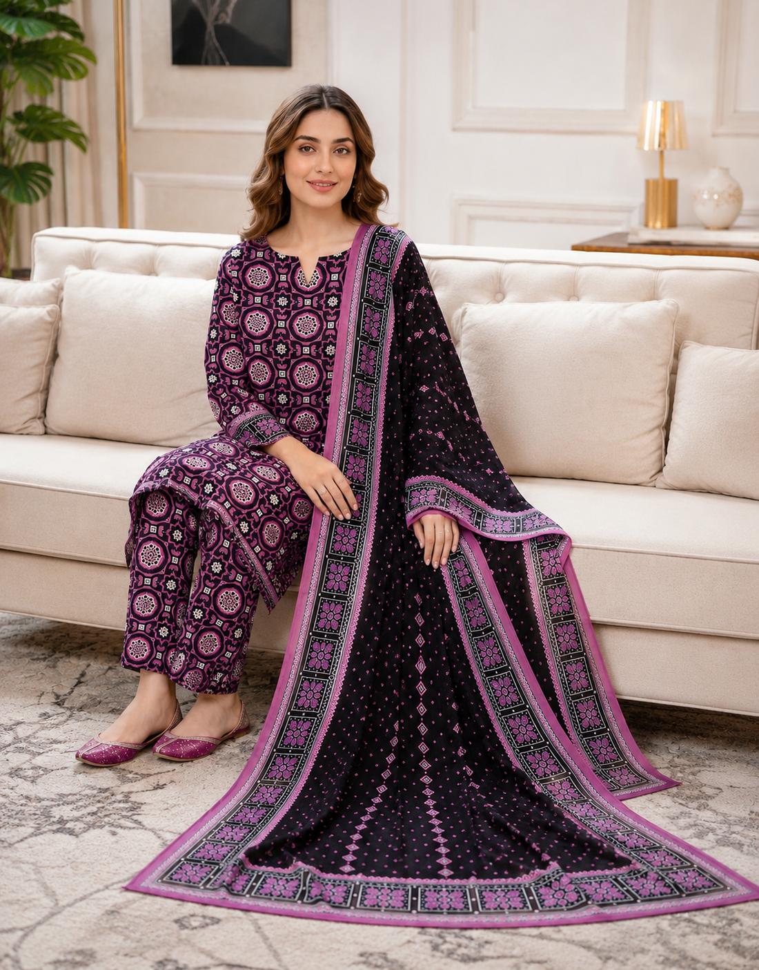 Swiss Lawn Unstitched 3 Piece Suit - A1606