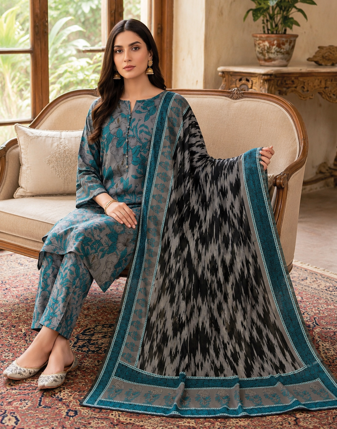 Swiss Lawn Unstitched 3 Piece Suit - A1605
