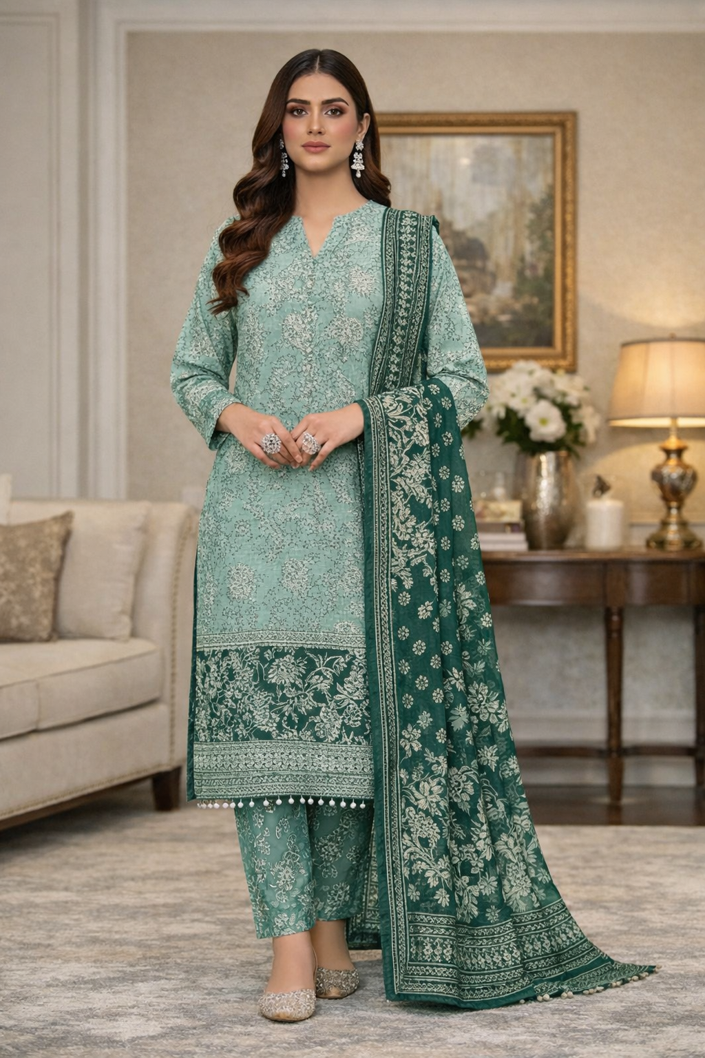 Three Piece Unstitched Breeze Lawn Suit for Women All Over Stylish Printed Breeze Lawn Fabric Summer Wear Collection – Random Article Ref VG-9044C – Premium Quality Design with Flowing  Breeze Lawn Dupatta and Matching Trouser