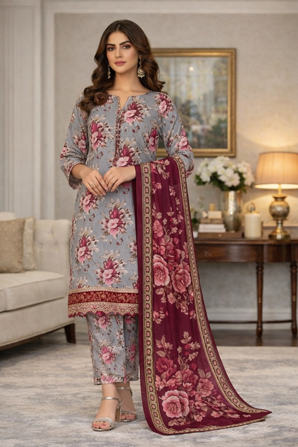 Three Piece Unstitched Breeze Lawn Suit for Women All Over Stylish Printed Breeze Lawn Fabric Summer Wear Collection – Random Article Ref VG-9045C – Premium Quality Design with Flowing  Breeze Lawn Dupatta and Matching Trouser