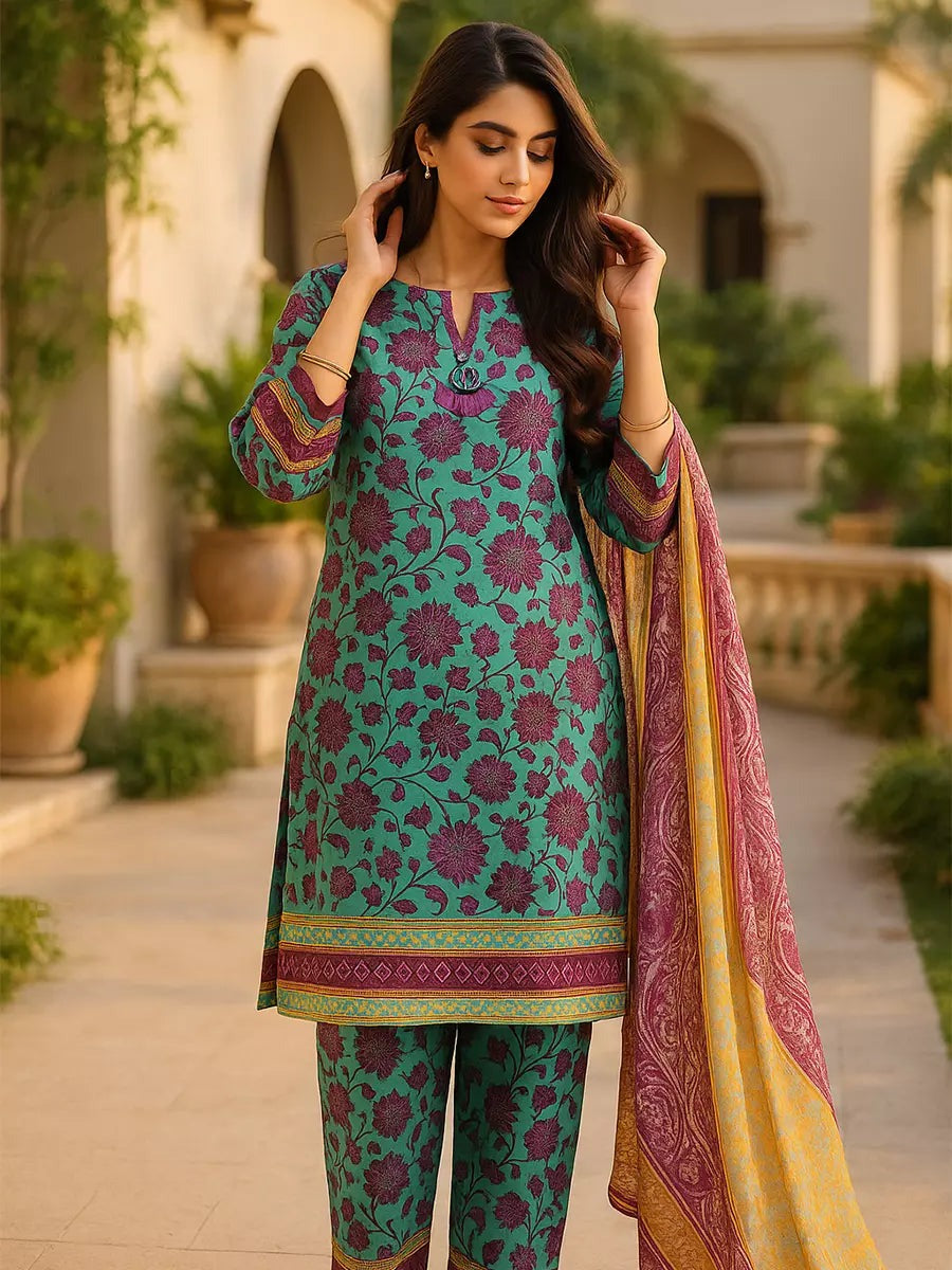 Three Piece Unstitched Breeze Lawn Suit for Women All Over Stylish Printed Breeze Lawn Fabric Summer Wear Collection – Random Article Ref VG-9013C – Premium Quality Design with Flowing  Breeze Lawn Dupatta and Matching Trouser